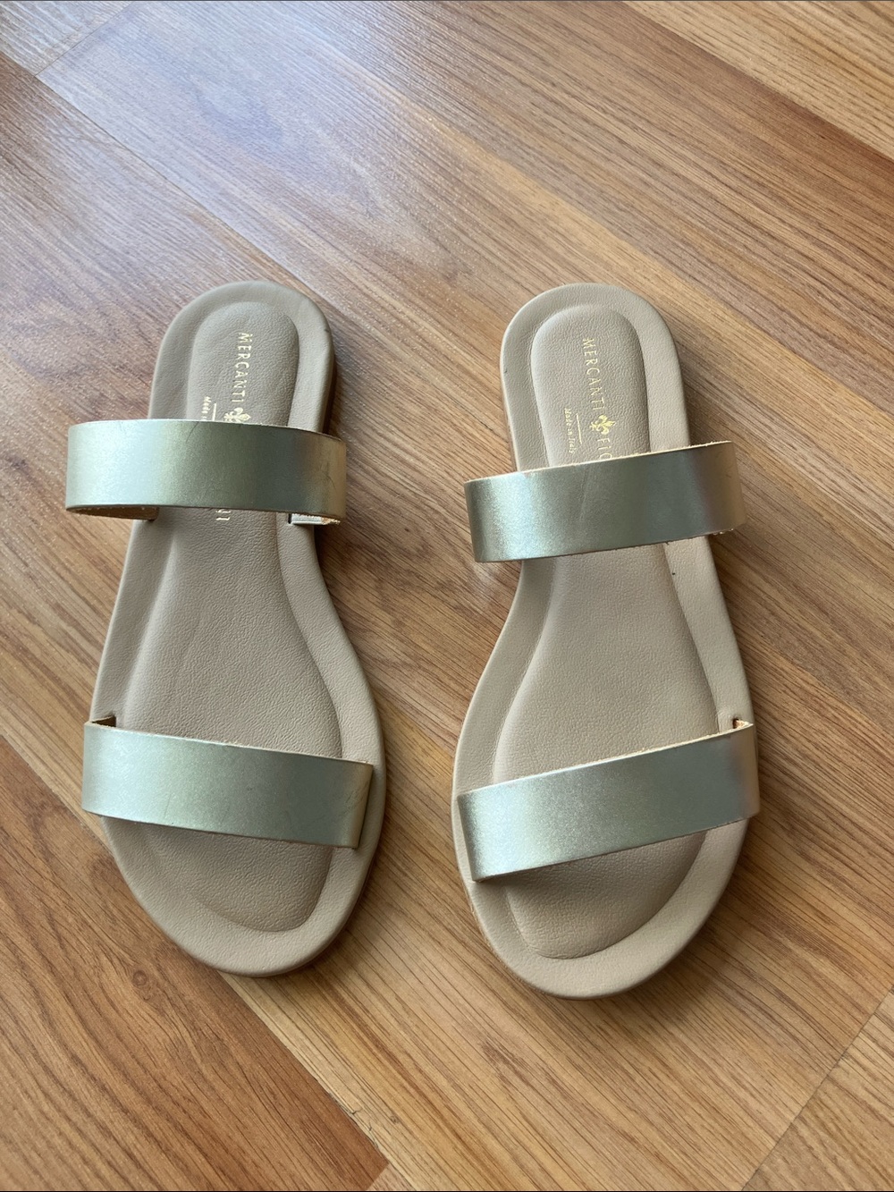 Mercanti Fiorentini Metallic Gold Double-Strap Slide Sandals